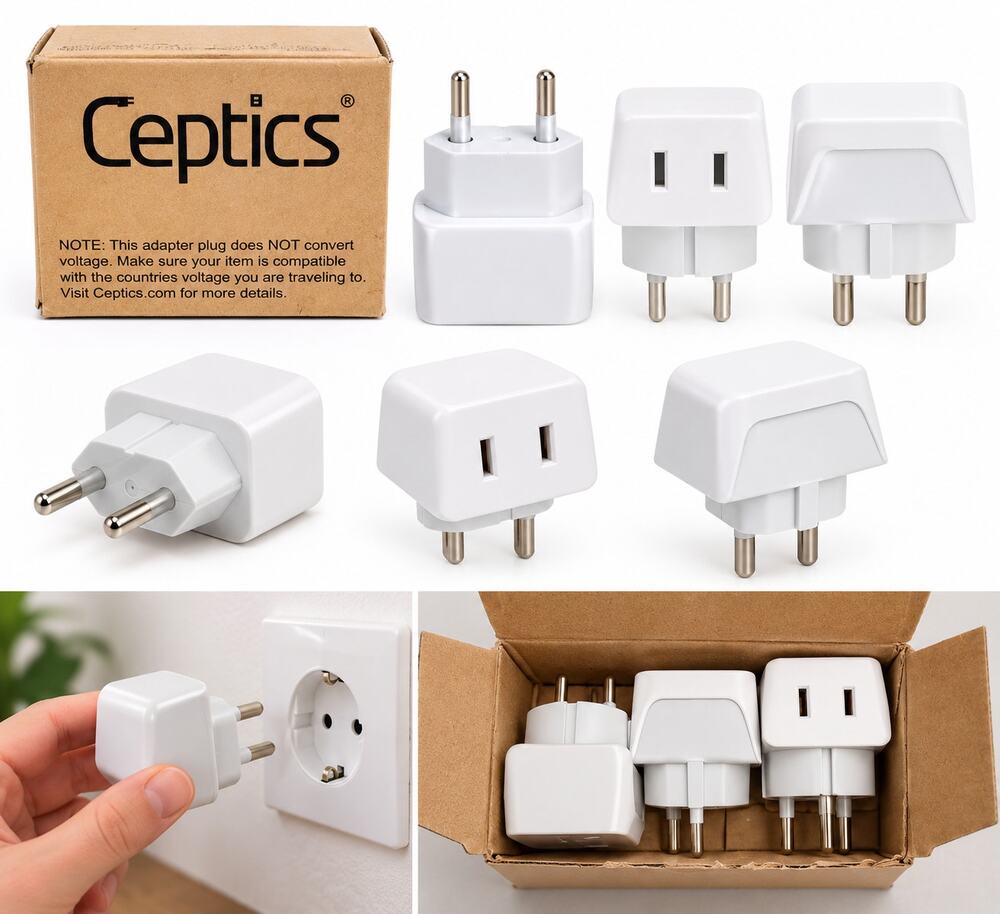 Ceptics International Travel Plug Adapter Set – White
